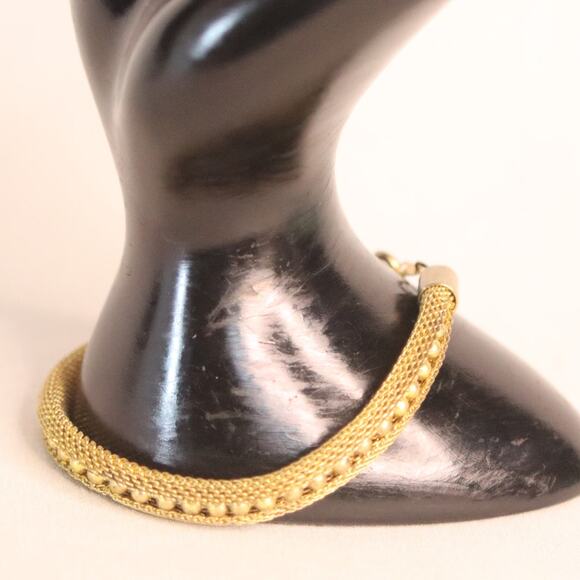 Woven Gold Tone Metal Bracelet With Golden Beads - Picture 1 of 11
